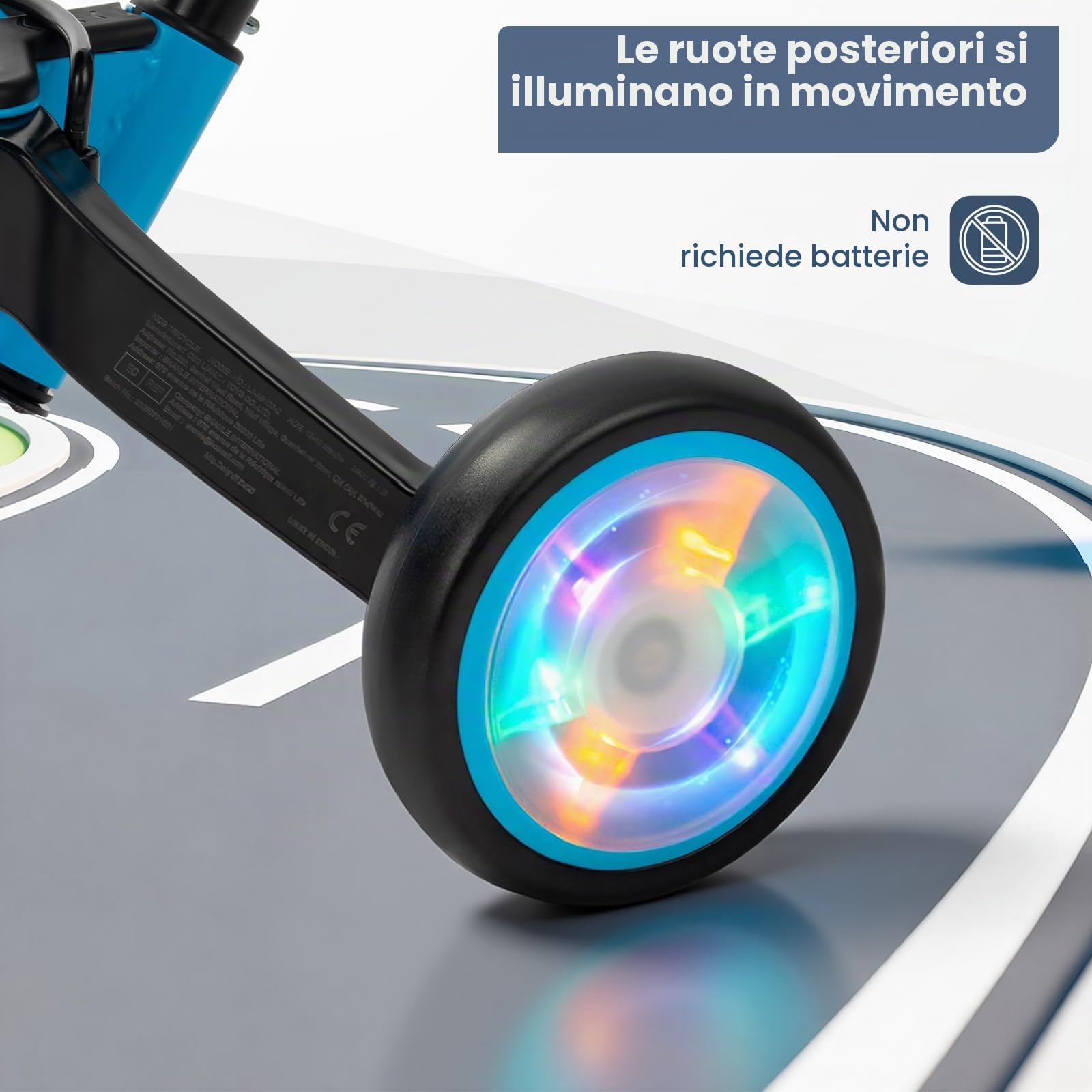 VITONIS Triciclo 5 in 1 per bambini dai 18 mesi ai 3 anni, con ruote lampeggianti, maniglione di spinta, schienale e cintura di sicurezza, regalo per bambini e bambine, bicicletta senza pedali, blu