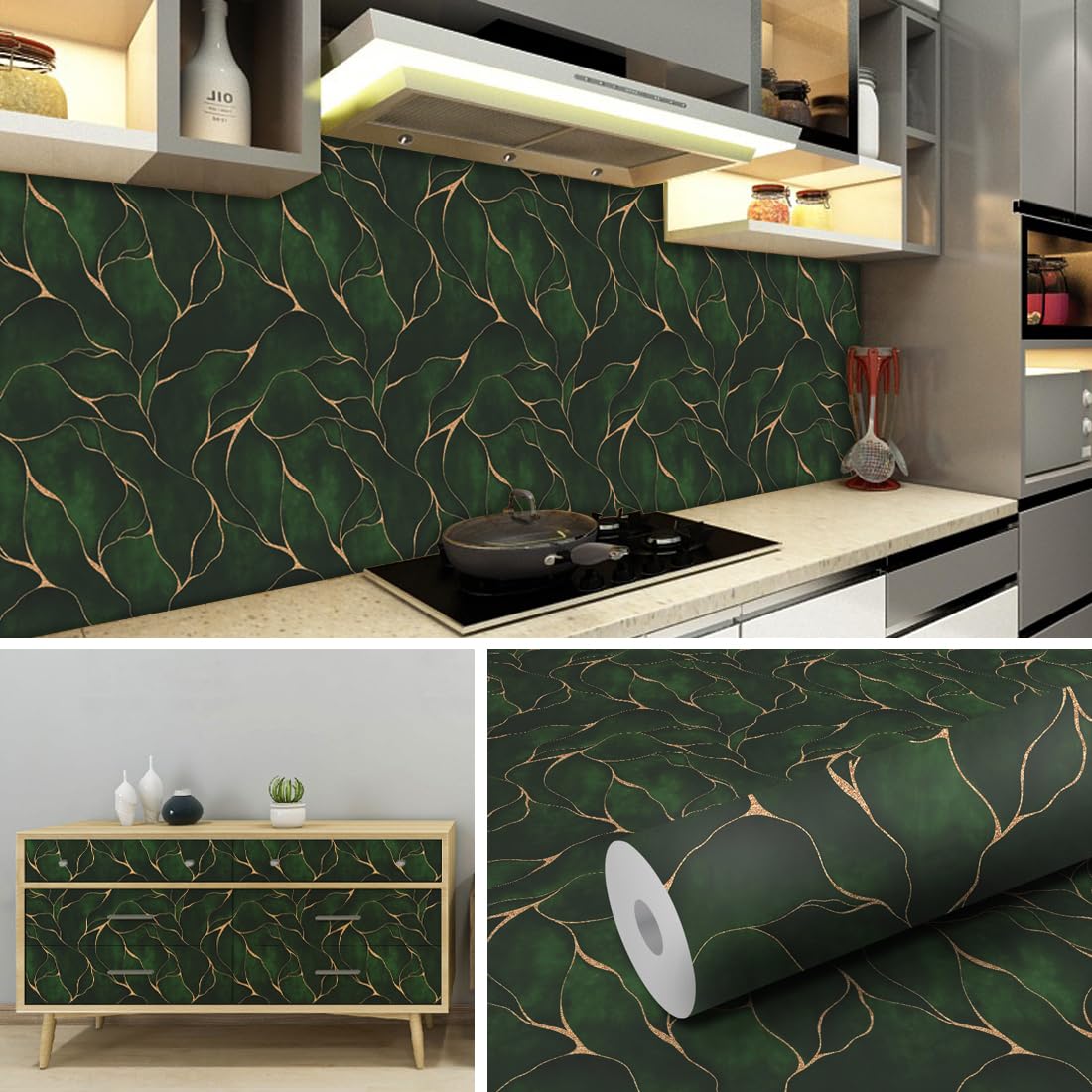 WallDaddy Green & Golden Marble Wallpaper for Kitchen Waterproof and Oil Proof | Kitchen Wallpaper Foil Wallpaper Size (40x200) CmKitchen Shelf Wallpaper Wall Stickers for Kitchen Wall Chimney (B0CGV69NGH) Amazon Price History, Amazon Price Tracker