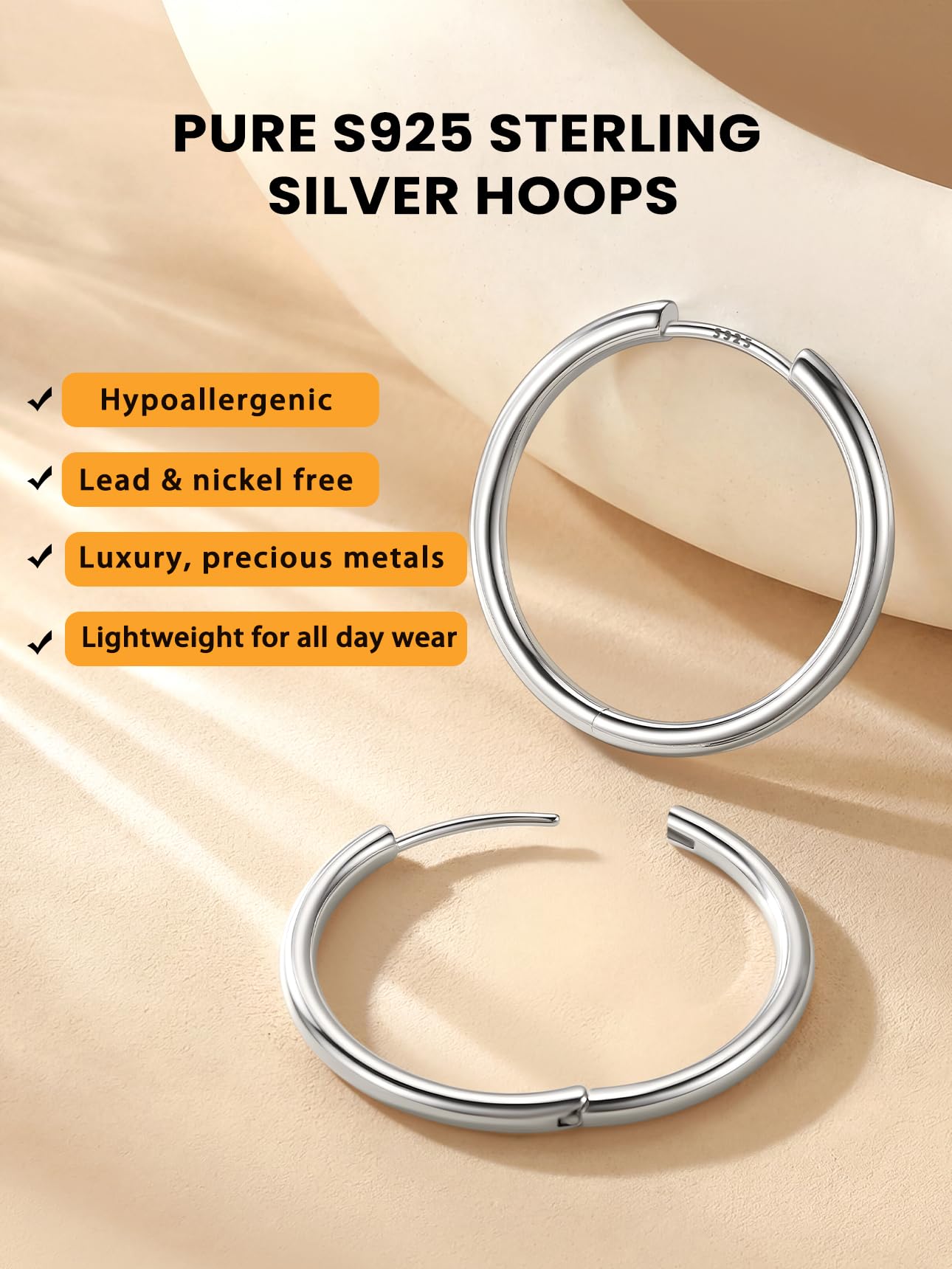Bestyle Ohrringe Sterling Silber 925 Hypoallergene Creolen Gold/Silber