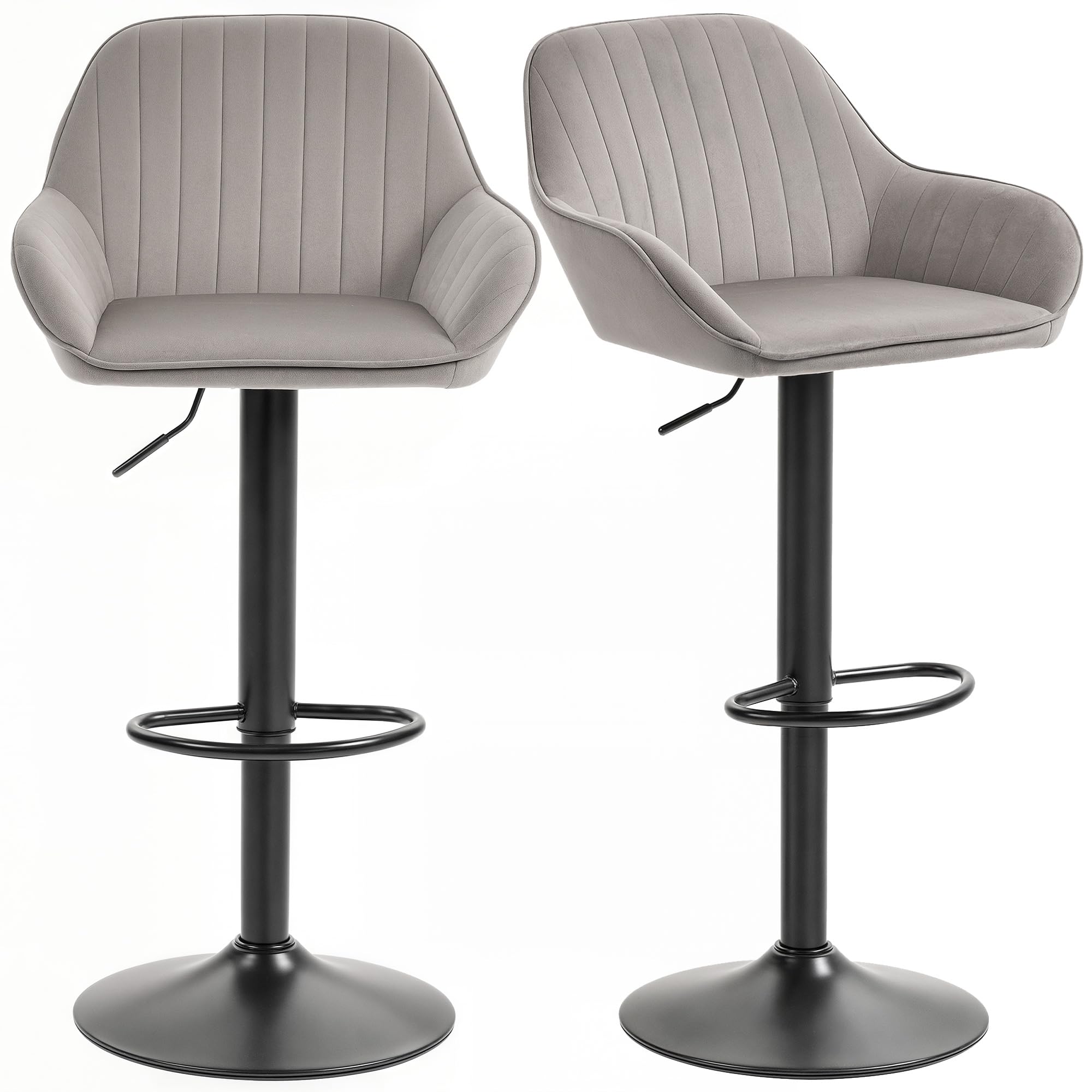 HOMCOM Lot de 2 Tabourets de Bar en Velours Dossier Repose-Pieds Gris