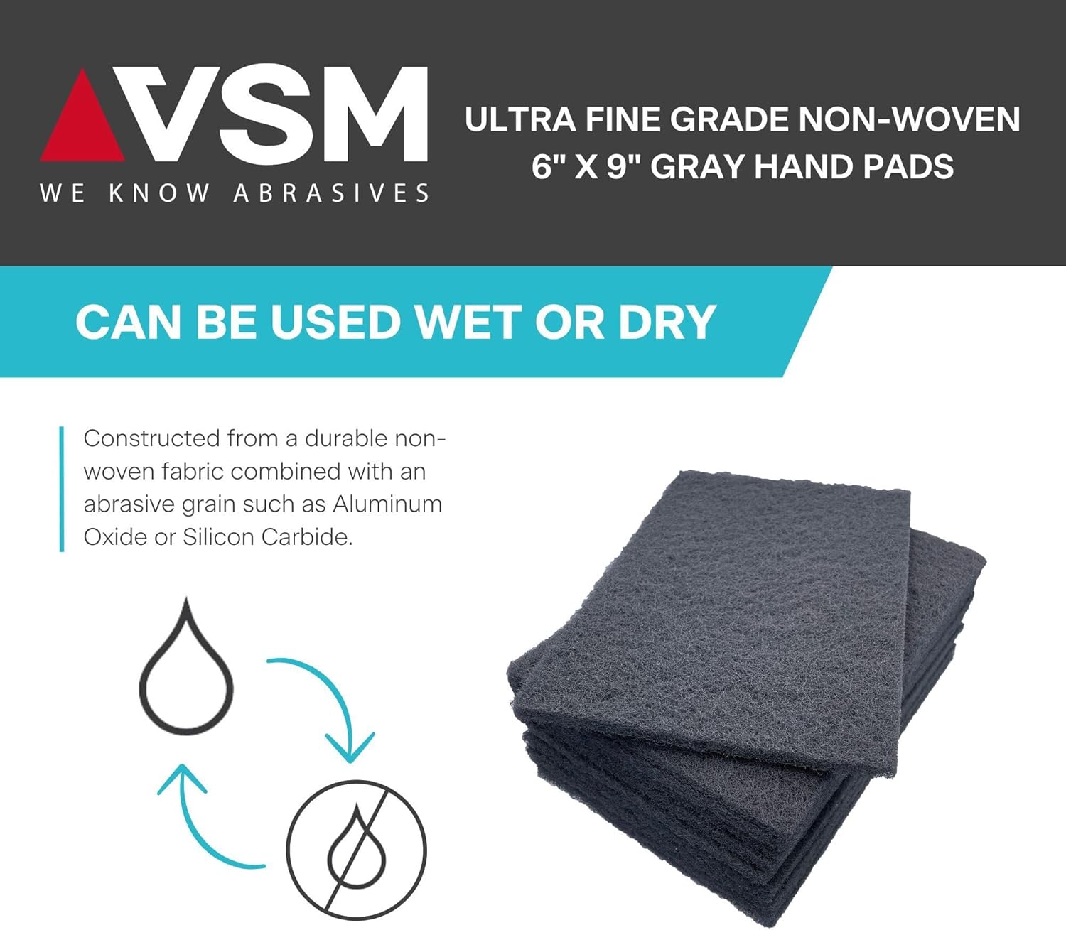 :, Gray - Ultra Fine, Non-Woven Hand Pad, Silicon Carbide Grains, Rust