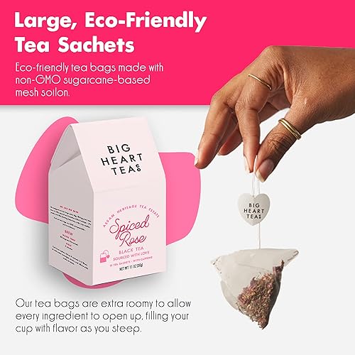 Miniatura 2 de Big Heart Tea Co. Bolsas de té - Rosa especiada - Té negro con cafeína de comercio directo en bolsitas de plástico cero con pequeños lotes de