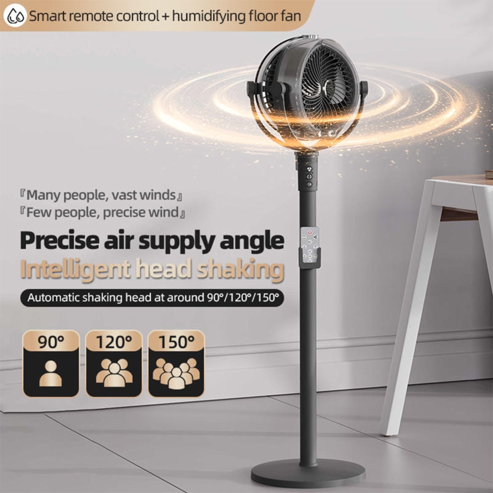 Ventilador de Nebulización HomeVortex con Oscilación Ajustable de 4 Velocidades, Sistema de Nebulización Humidificante, Control Remoto y Temporizador Programable de 3/6/9 Horas para Enfriar Patio