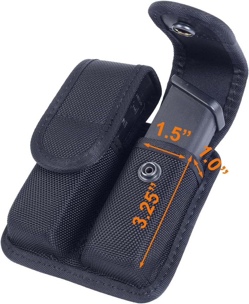 TAFTACFR Molded Double Mag Pouch Tactical Universal Magazine Holder Fits Pistol Mag Single or Double Stack IWB or OWB Mag Pouch Law Enforcement Duty Mag Holder With Removable Top Cover and Hidden Snap