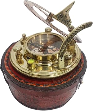 Antique Brass Sundial Compass, 4 in. Solid Brass