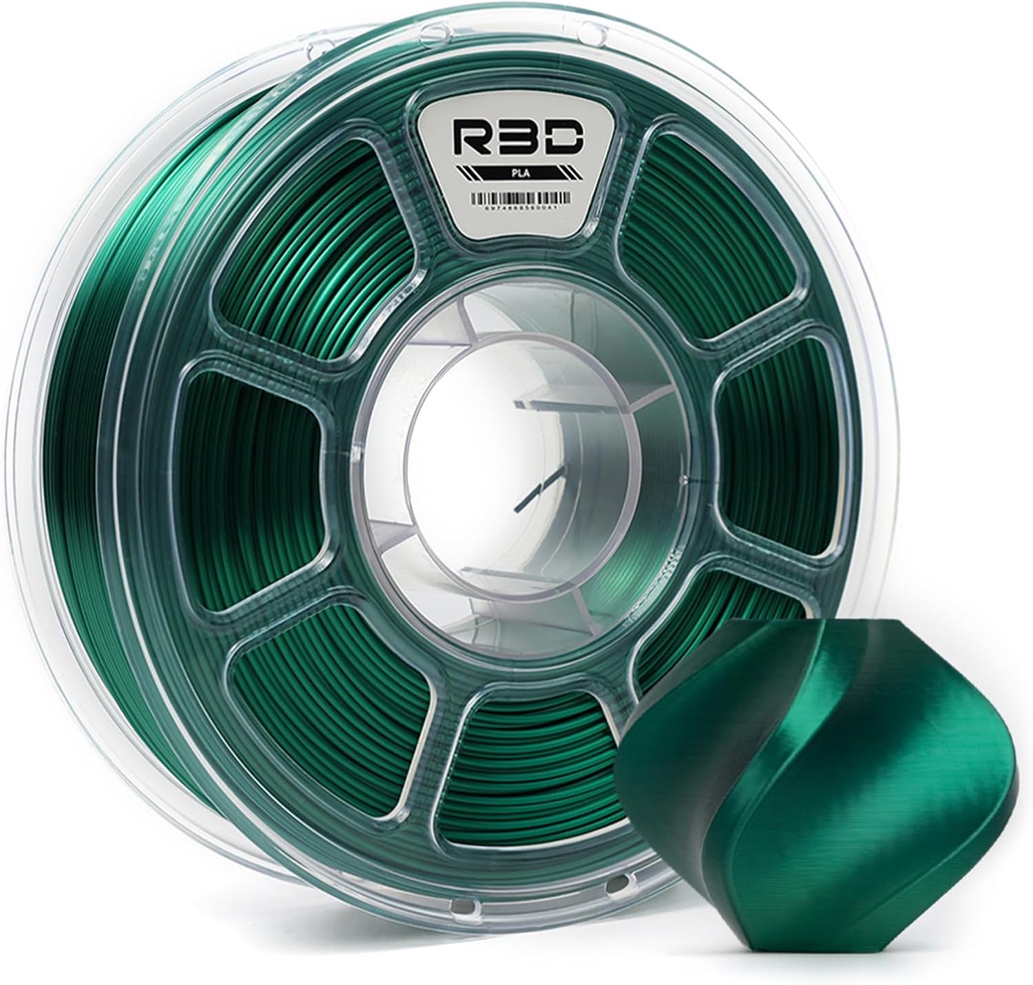 R3D PLA Filament 1.75mm, 0-370 mm/s High Speed PLA Printing, Dimensional Accuracy +/- 0.02mm, 1KG (2.2lbs) Clear Plastic Spool 3D Printer Filament (Silk Green)