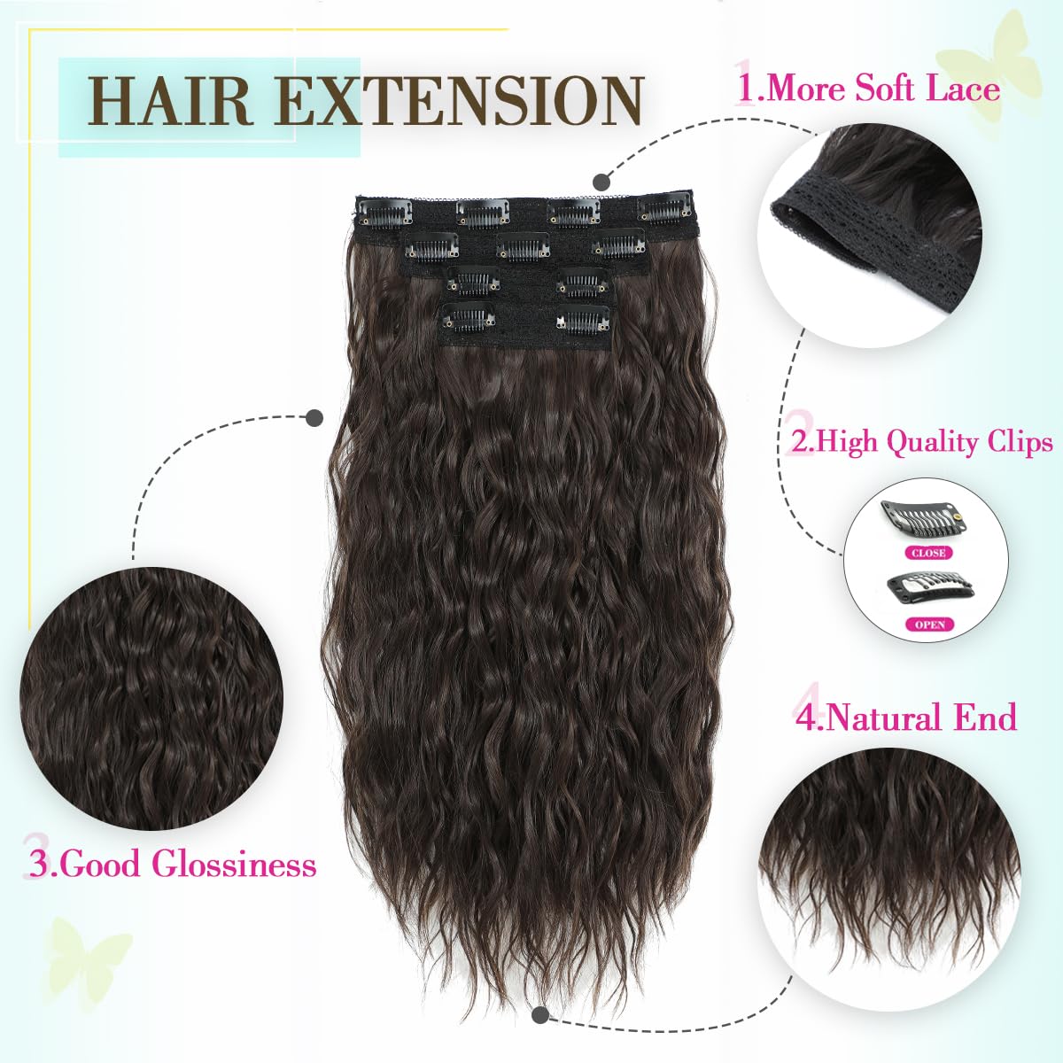 VEGALILY Upgrade 4PCS Hair Extensions Clip in 20inch Chocolate Brown Curly Hair extensions Natural Clip in hair Extension for Full Head Synthetic Fiber Hairpieces for Women - Image 2