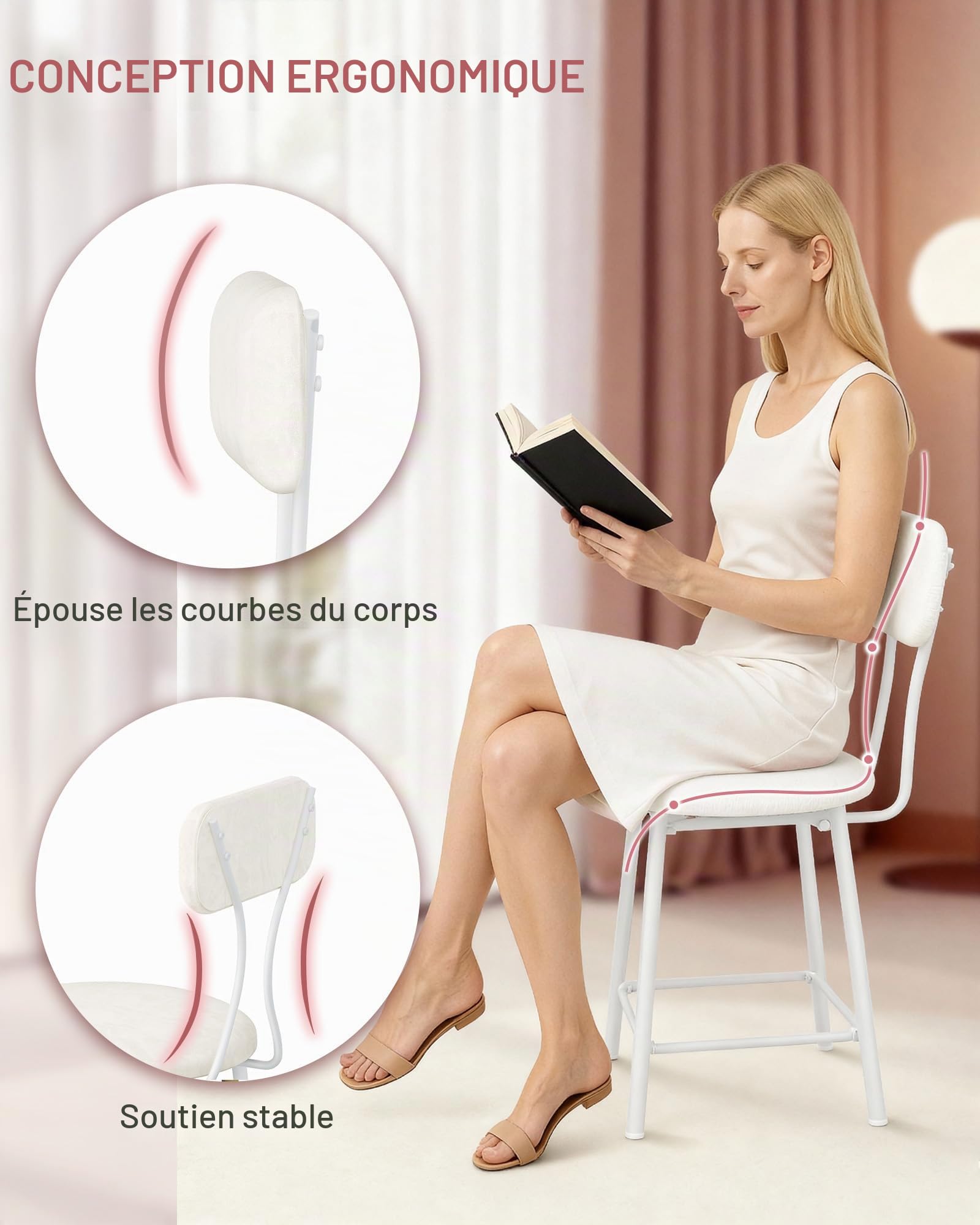 Hzuaneri Tabouret de Coiffeuse, Auteuil de Maquillage Rembourré, Tabouret à Chaussures, Convient aux Chambres et aux Entrées, Blanc VS32603X