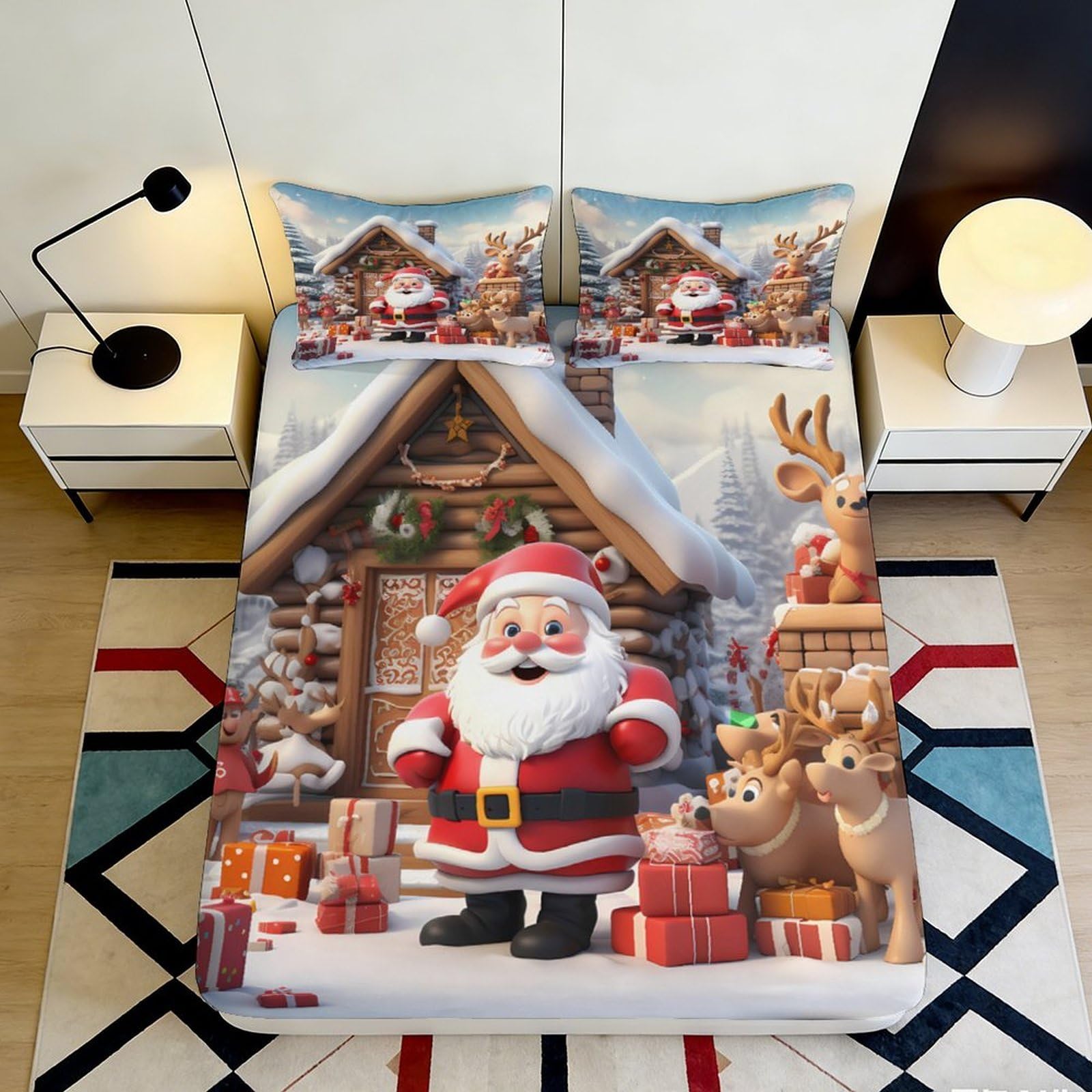 Kzqnxhjprl Style-10 3D Printed Christmas Santa Fitted Sheet Microfiber Soft Festive Reindeer Bed Cover For Bedroom Dorm Guest Room Mattress Decor 90X200x25cm