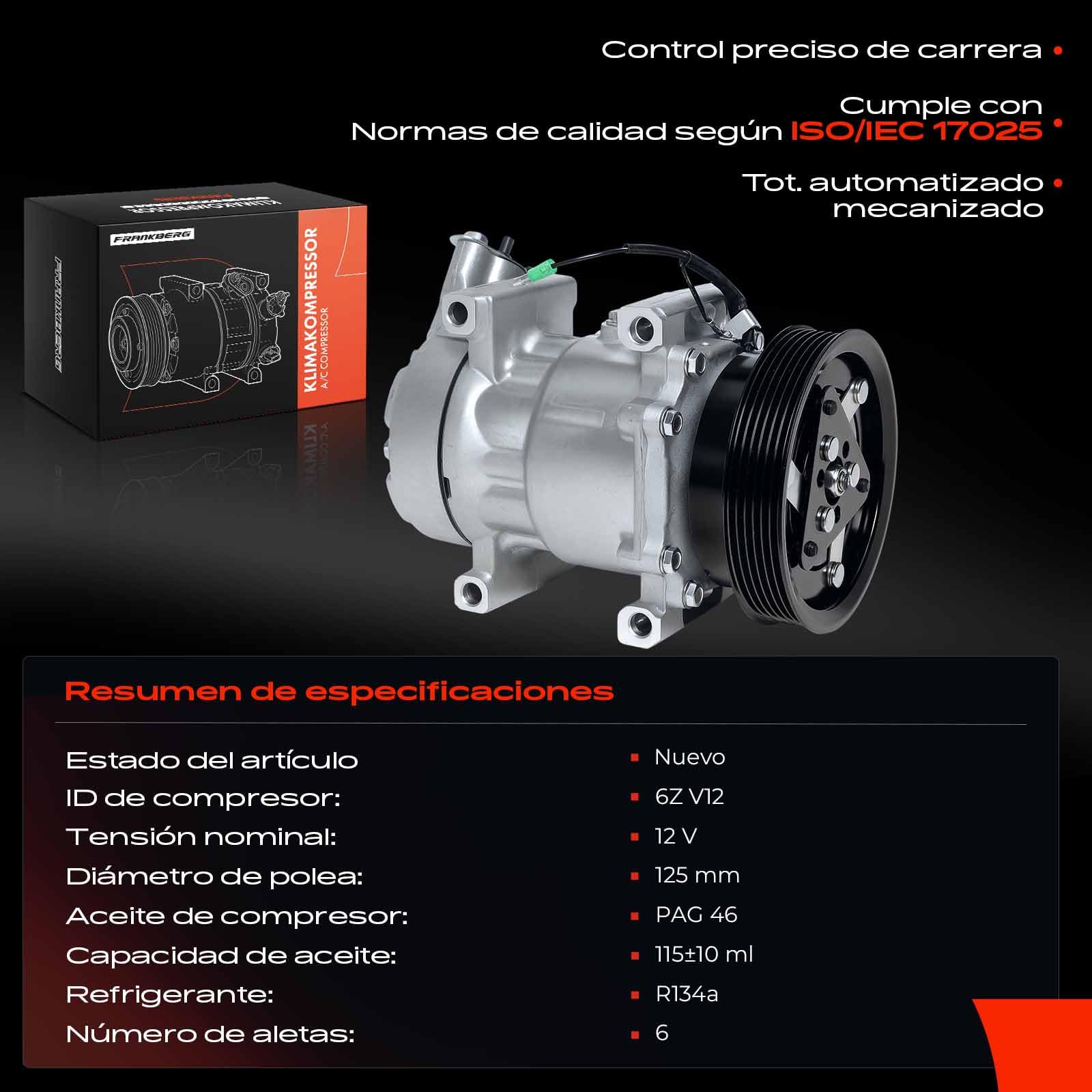 Frankberg Compresor de aire acondicionado con embrague Compatible con Clio II BB CB M.e.g.a.n.e I BA0/1 Kangoo KC0/1 Kangoo Express FC0/1 Replace# 8200315744incl. aceite premezclado