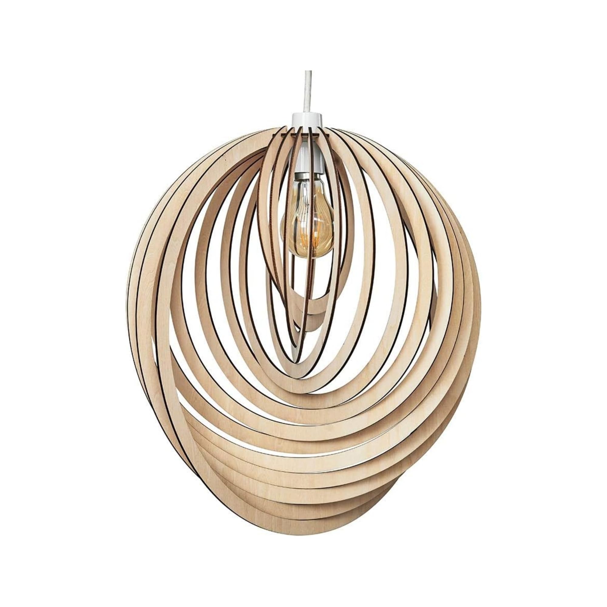 MiniSun | Modern Droplet Shaped Wooden Spiral Design Ceiling Pendant Light Shade | Home Décor, Bedside & Desk Lamp