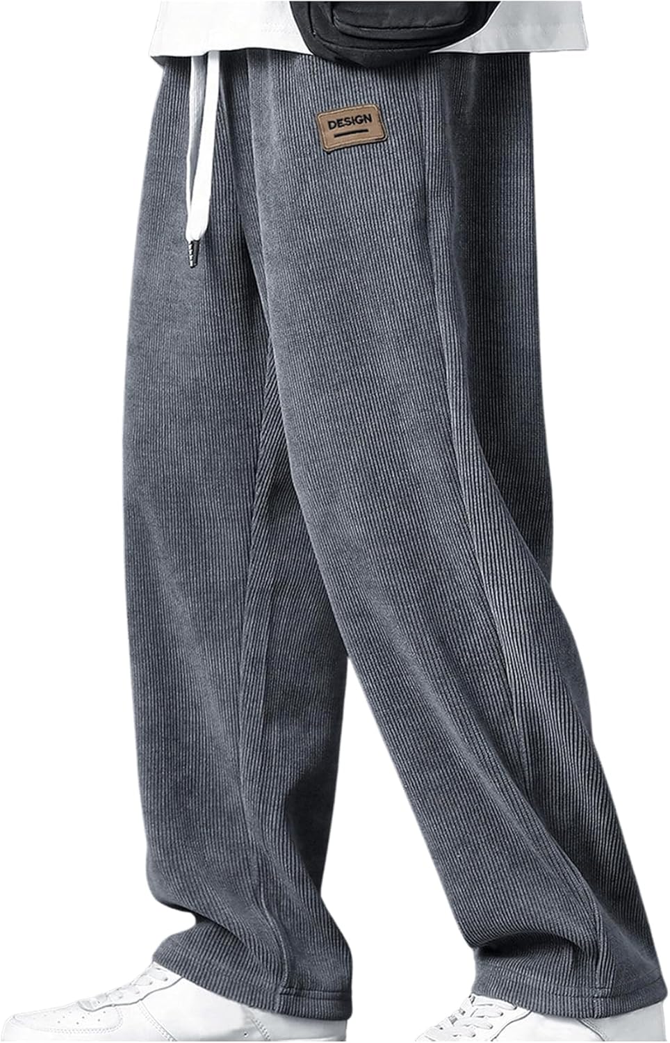 RoseSeek Men's Baggy Pants Tie Front Drawstring Waist Corduroy