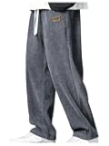 Men's Baggy Pants Tie Front Drawstring Waist Corduroy Pants Casual Loose Straight Leg Pants Trousers