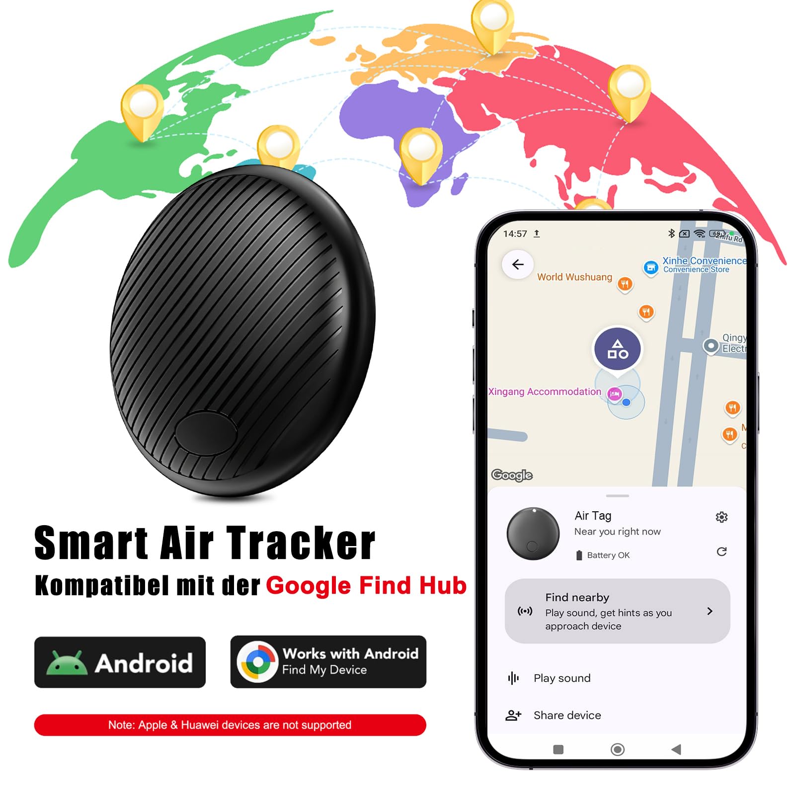 GPS Tracker Auto Android 4 Pack Ohne ABO, Schlüsselfinder Air Trackers Tag für Google Find Hub APP für Katze Hund Kinder, Finder Smart Tags Magnet für Vehicles KFZ Gepäck Brieftasche (Nur Android)