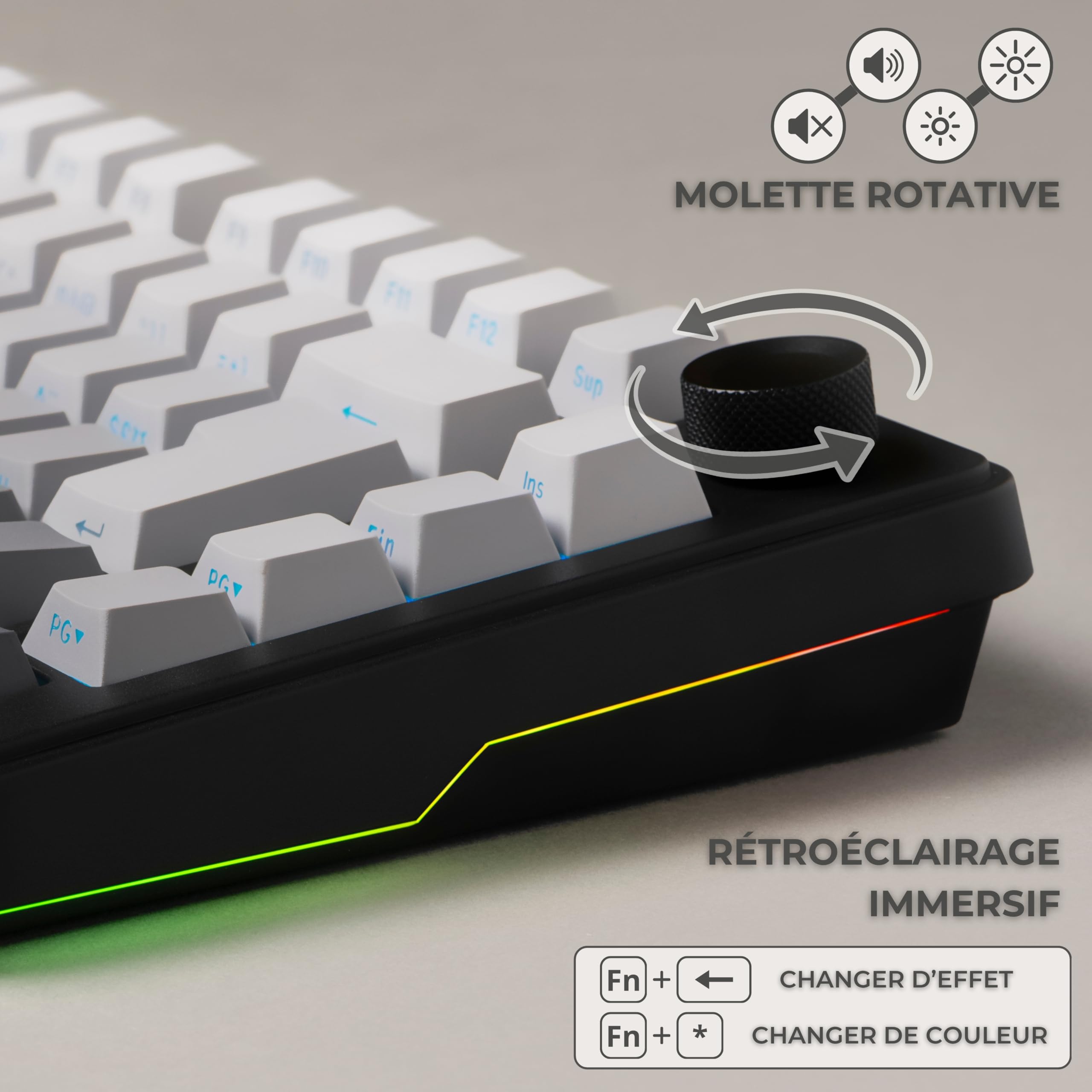 The G-Lab KEYZ Elite 300 GRG - Clavier Gamer sans Fil TKL Tri Mode 2.4 Ghz/Bluetooth/Filaire - Clavier Mécanique Hot Swap, Switchs Pré-lubrifiés, Gravur Latéral, RGB+Macro - AZERTY FR - Windows/Mac