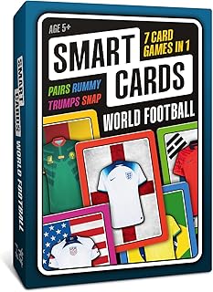 SMART CARDS World Football, Gift, Stocking Filler, Travel Card Game, 50 cards, 7 games in 1, Pairs, Snap, Trumps, Rummy, Memory Quiz, Trivia, Age 5+, 1-8 Players,
