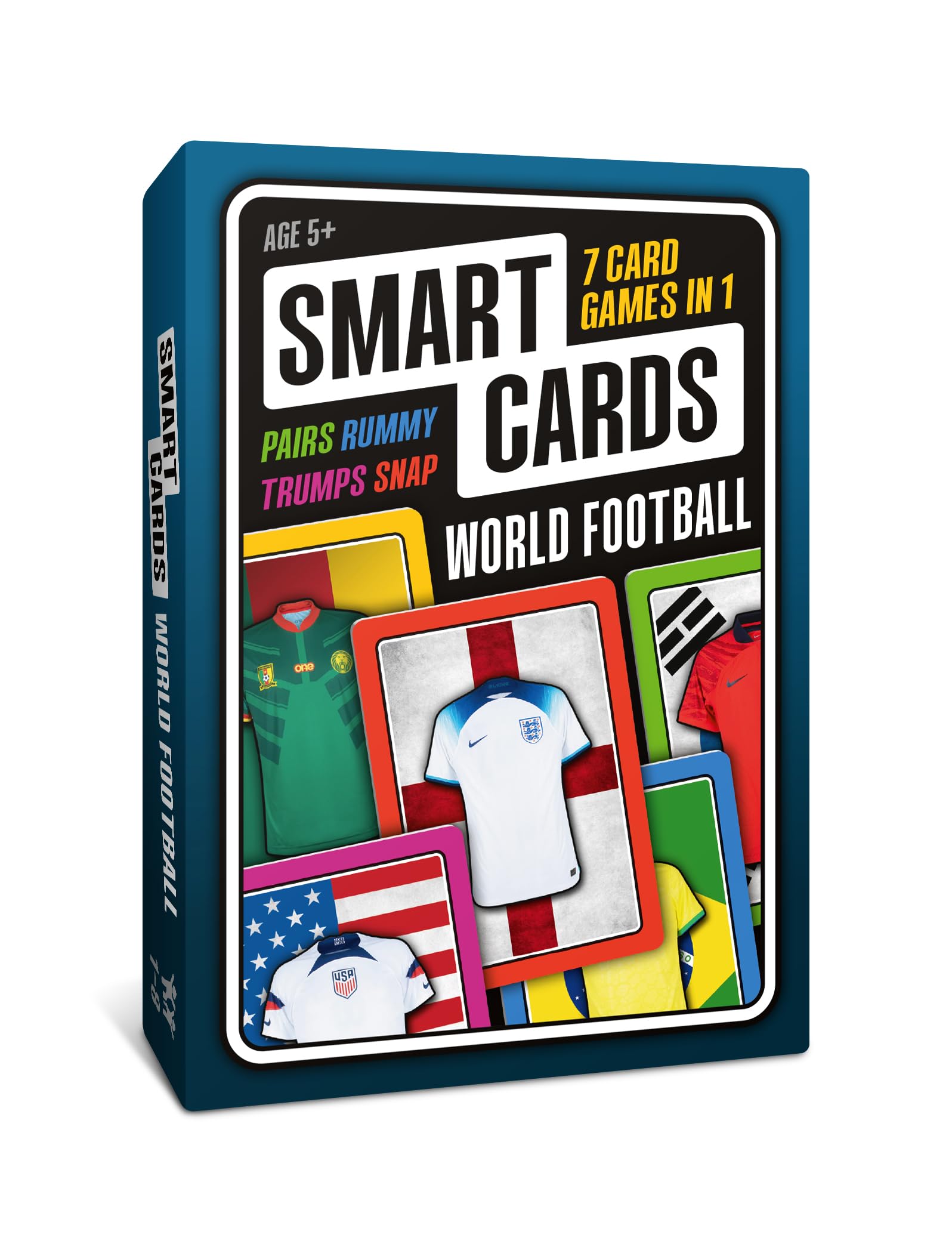 SMART CARDS World Football, Gift, Stocking Filler, Travel Card Game, 50 cards, 7 games in 1, Pairs, Snap, Trumps, Rummy, Memory Quiz, Trivia, Age 5+, 1-8 Players,