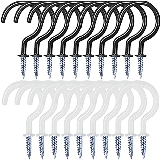 20 Pack 2.9 Inch Ceiling Hooks,Plant Hooks, Vinyl Coated Screw-in Wall Hooks, Plant Hooks, Kitchen Hooks, Cup Hooks Great for Indoor & Outdoor Use (10 White+10 Black)