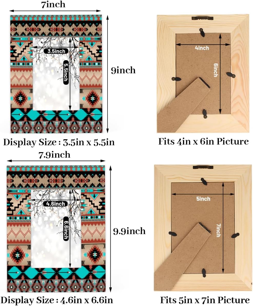 Ethnic Aztec 5x7 Picture Frames Colorful Geometric Photo Frames Collage for Wall Mounting Tabletop Display Wood Photo Picture Frame Home Office Decoration Family Friends Gift - Image 3