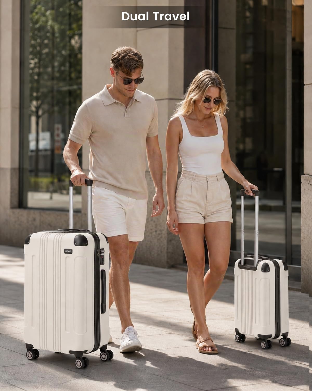 KONO Reisekoffer Leicht ABS Hartschale Trolley 65x42x26cm Koffer Beige | 65 L, 3.15 kg Leichtgewicht, 360° Doppelrollen, Teleskopgriff, Integriertes Zahlenschloss, Robustes ABS mit Eckenschutz