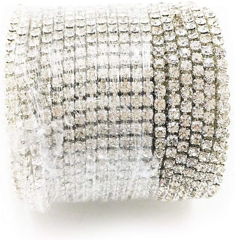 yueton 11 Yards 2MM Crystal Rhinestone Close Chain Trimming Claw Chain Jewelry Crafts DIY (Silver)