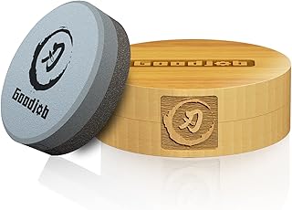 Axe Sharpener - Goodjob Premium Japanese Axe Sharpening Stone - Hatchet Sharpener Dual Grit Round Whetstone 3.1 inches Blade & Tool Sharpener - Axe Sharpening Puck with Bamboo Box