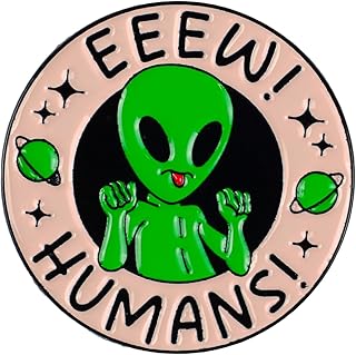 Ew Humans Antisocial Alien Enamel Pin, Introvert Humor Brooch Pin, Funny Gift For Introverts Anti-social Person, Space Alien Meme Lapel Badge, Anti-Human Brooches, Quirky Decorative Jewelry Accessories For Bag Jacket Hat
