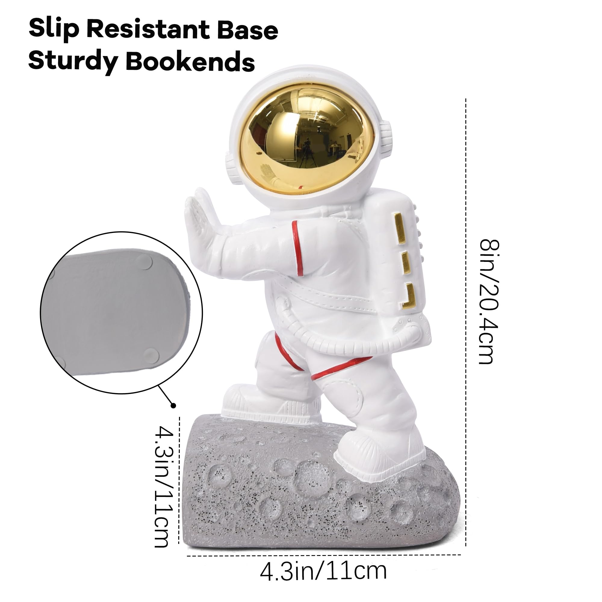 Sujetalibros Decorativos, sujetalibros de Resina de Astronauta para niños, 1 par de sujetalibros Antideslizantes con temática Espacial, Blanco Creativo para decoración de Oficina y hogar