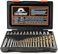 Coobeast 35-Pc Screw Extractor Set with Left Hand Drill Bits - Titanium Coated HSS for Stripped Bolts, Broken Nuts Removal Kit