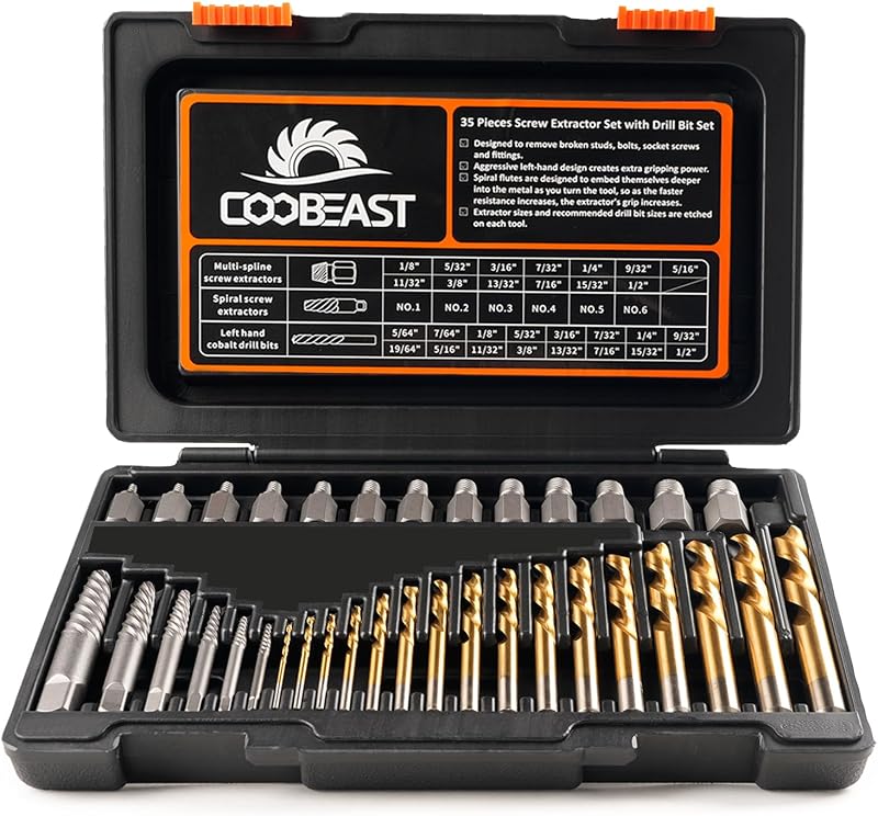 35 Pcs Screw Extractor Set,Left Hand Drill Bits Set Screw Extractor Kit