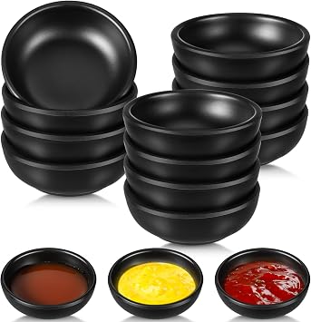 12 Pcs Dip Bowls Set 1.7oz Sauce Soy Dishes Bowls Small for Dipping Tomato Sauce, Soy, BBQ and Other Party SuppliesBlack