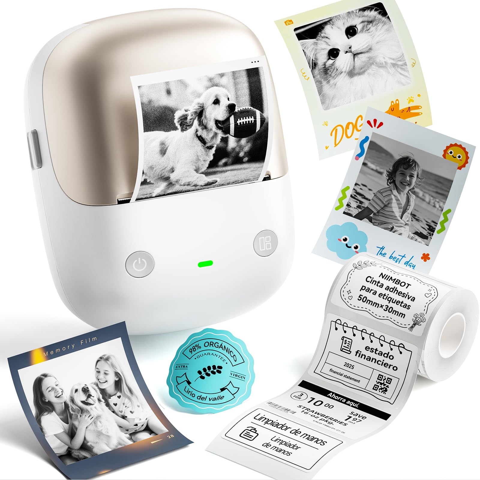 NIIMBOT Etiquetadora B2 Pro,Impresora de Etiquetas HD 300DPI,Admite impresión sin conexión,con Etiquetas Autoadhesivas Impermeables para Fotos,El Hogar, La Oficina y Los Negocios-Oro