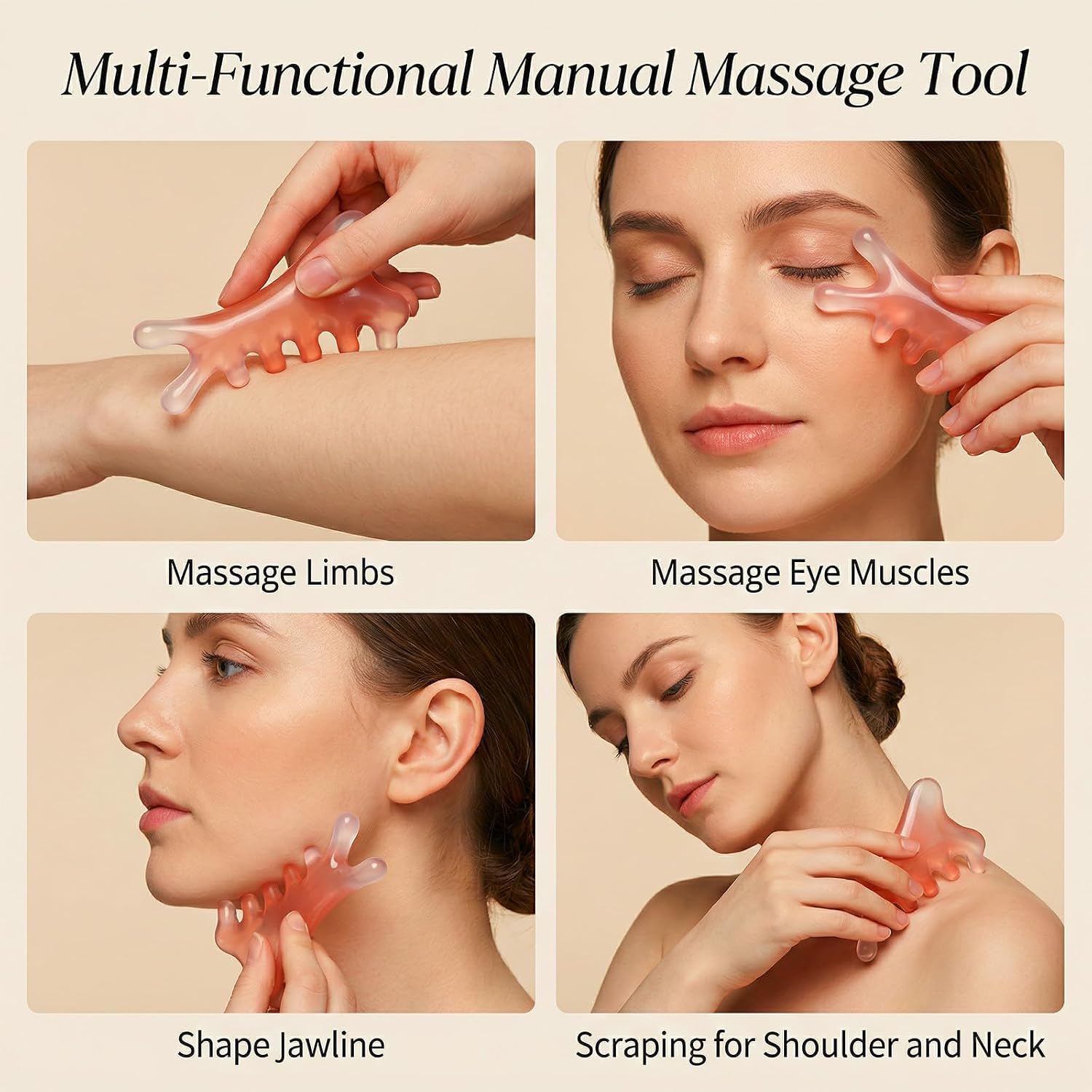 Gua Sha Tool 4-in-1 Guasha Tool for Body Face Head Tension Relief Massager Eye Massager for Body Shape The Jawline Reduce Wrinkles Tension Relief Promote Lymphatic Circulation