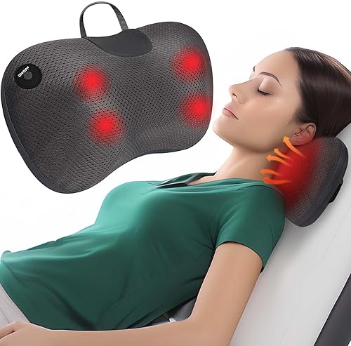 Almohada masajeadora de espalda para aliviar el dolor de tejido profundo, masajeador Shiatsu de cuello y hombros con calor, almohada de masaje