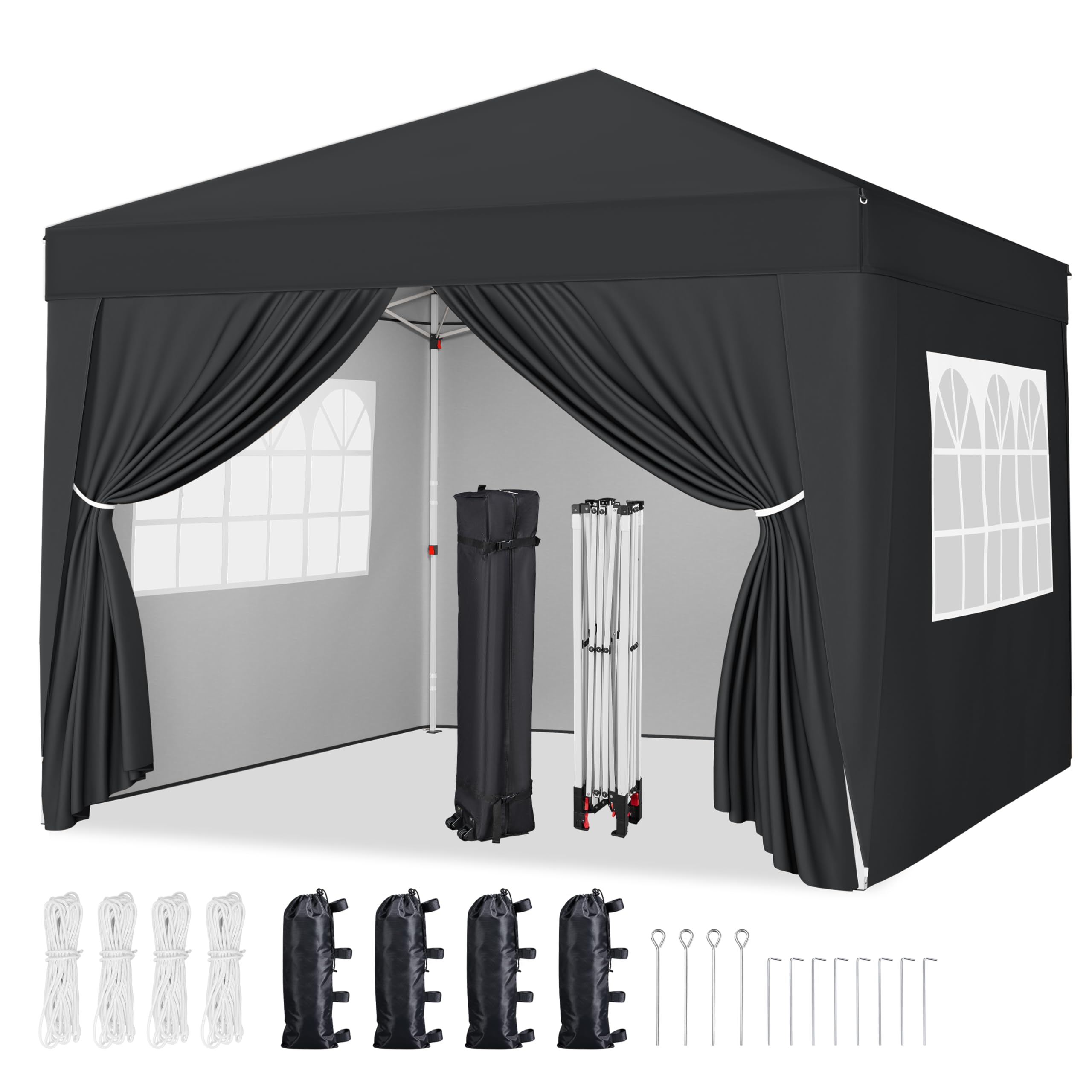 Yaheetech Pop-Up Gazebo 3x3 with 4 Removable Side Panels, Silver-costed Oxford Marquee Canopy with Wheeled Bag & Sandbags, Metal Frame Shelter Tent for Outdoor Garden Party Camping, Black