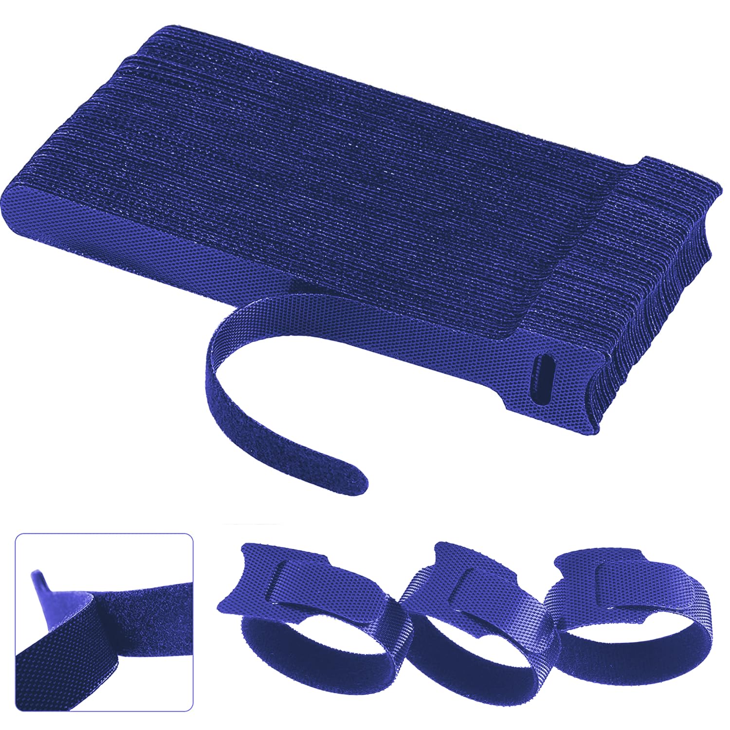 California JOS Lot de 60 attaches de câble réutilisables de 15,2 cm, attaches de fil, organisateur de câbles, gestion des câbles réglable, bleu