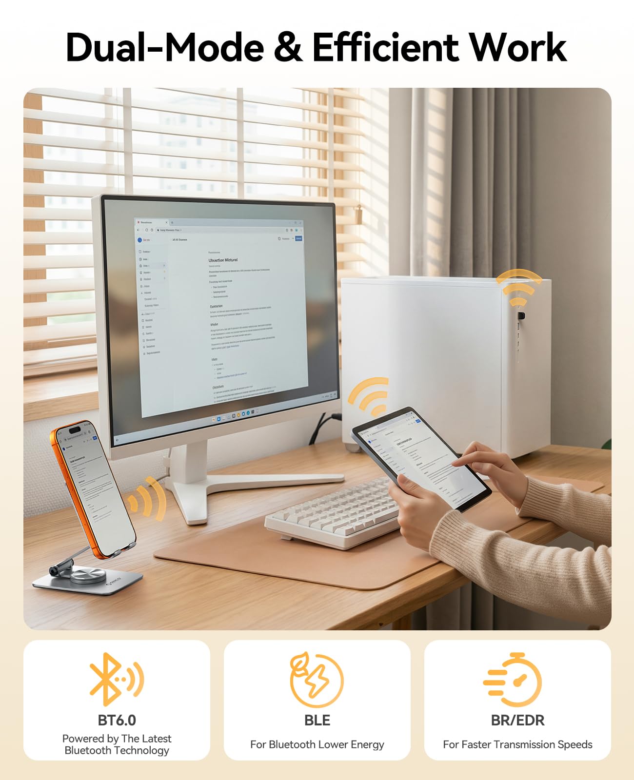 ORICO USB Bluetooth Adaptador – Alcance 30m, Velocidad 3Mbps, Dongle Bluetooth 6.0 EDR & BLE, Compatible Windows 8.1/10/11, para Auriculares, teclados, Ratones, Altavoces, impresoras (BTA-60)
