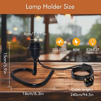2 Pack Table Lamp Base with 240CM Cable, E27 Bulb Holder with Plug, Stable Triangular Iron Bracket, Black Metal Industrial Retro Table Lamp, Bedside Lamp for Bedroom, DIY Lampshade(No Bulb) [Energy Class E]