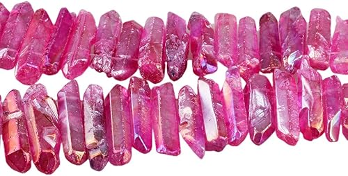 TUMBEELLUWA Puntas de cristal de cuarzo para bisutería Cuentas de cristal de cuarzo con revestimiento de titanio pulidas o en bruto 15 pulgadas