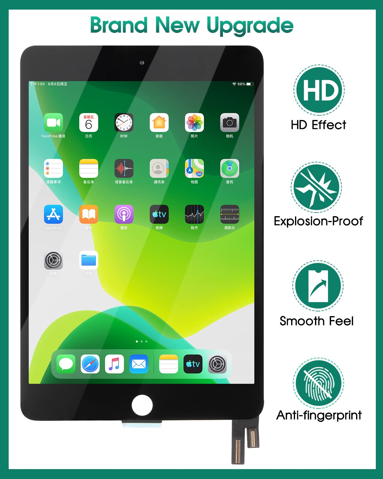 Ersatzdisplay für iPad Mini 4 7,9 Zoll 2015 A1538 A1550 LCD Display Touchscreen Digitizer Vollmontage Glasscheibe Matrix Reparaturteil-Set (schwarz)