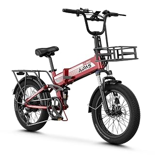Aipas F3 Electric Bike for Adults with 1500W Motor Peak, 48V 12.8Ah Removable Battery Max 62 Miles 28MPH,20" x 3.0 Fat Tire Folding Electric Bike with 7-Speed and Full Suspension. - Amazon product rated Grade A