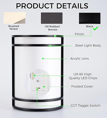 Miniatura 2 de CLOUDY BAY Aplique de pared LED de 3 colores, iluminación de pared, 3000 K4000 K5000 K, lámpara de pared ajustable de temperatura de color, 15 W,