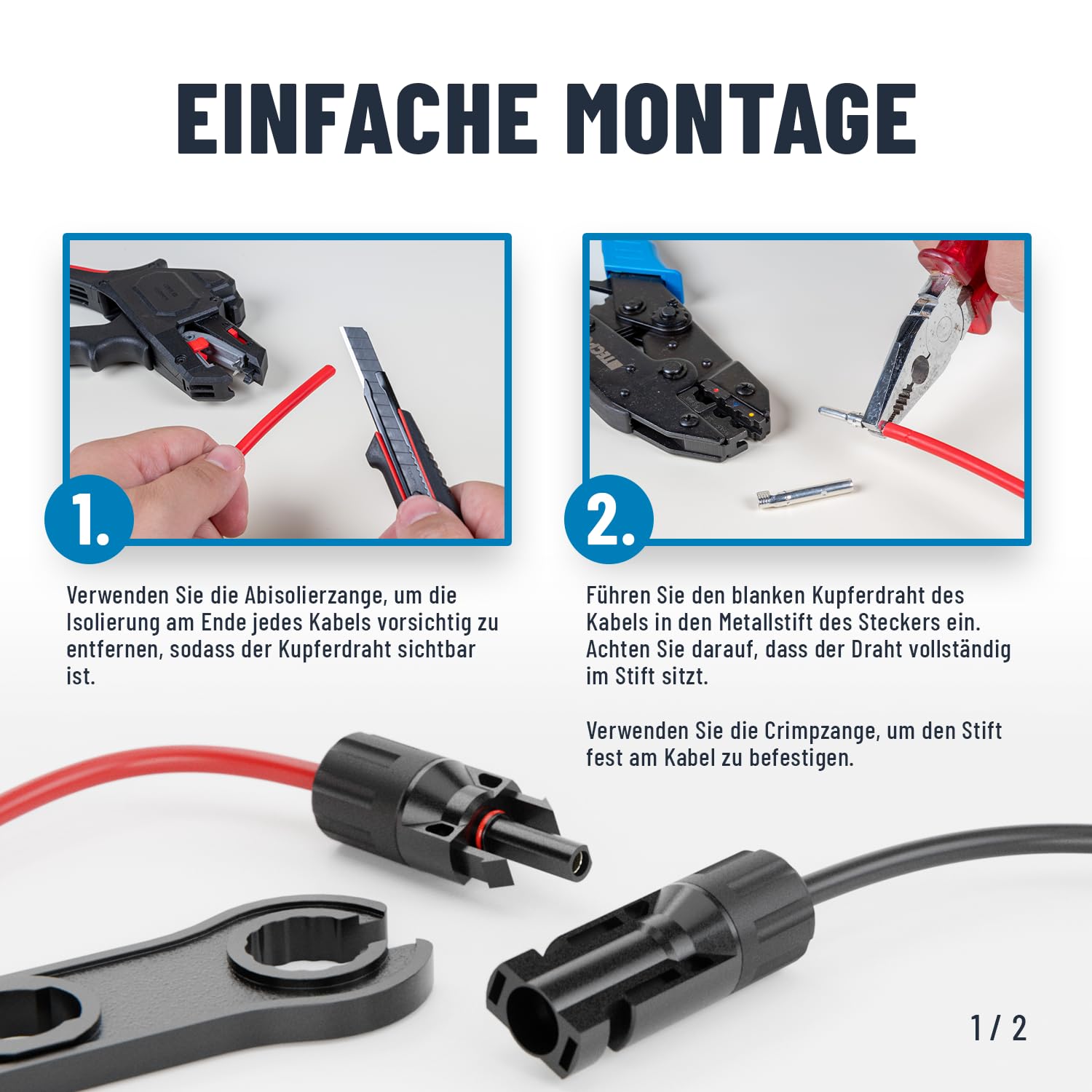 ABSINA 16x Stecker & Buchse + 8x Montageschlüssel - Solarstecker für 2,5-6mm2 PV Kabel - Solar Stecker Set - Steckverbinder Solar - Solarkabel Stecker für Solaranlage - Steckersolaranlage