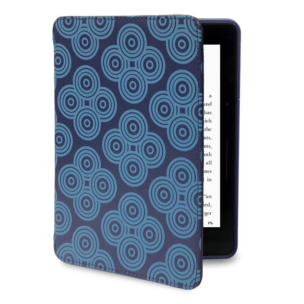 Jonathan Adler Kindle Voyage Case - Mandala Slim Fit Premium Printed Canvas Book Folio Style Protective Case with Auto Sleep/Wake for Amazon Kindle Voyage, Navy Blue/Turquoise Mandala
