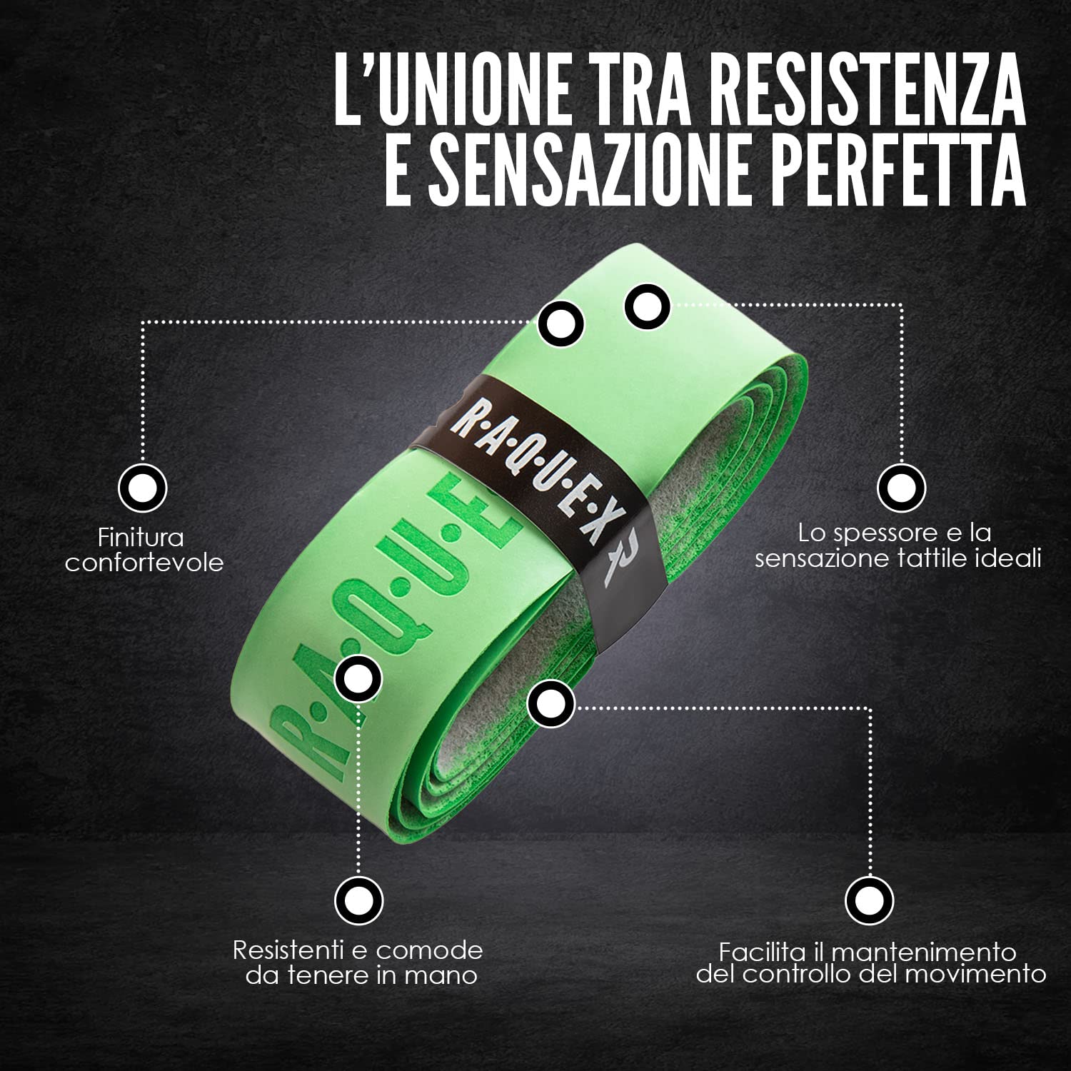 Raquex Enhance Grip per Racchetta (14 Colori): PU Grip per Padel, Tennis, Badminton, Squash. Appiccicoso, Assorbente, Morbido, Durevole. Grip di Ricambio per Racchetta da Tennis