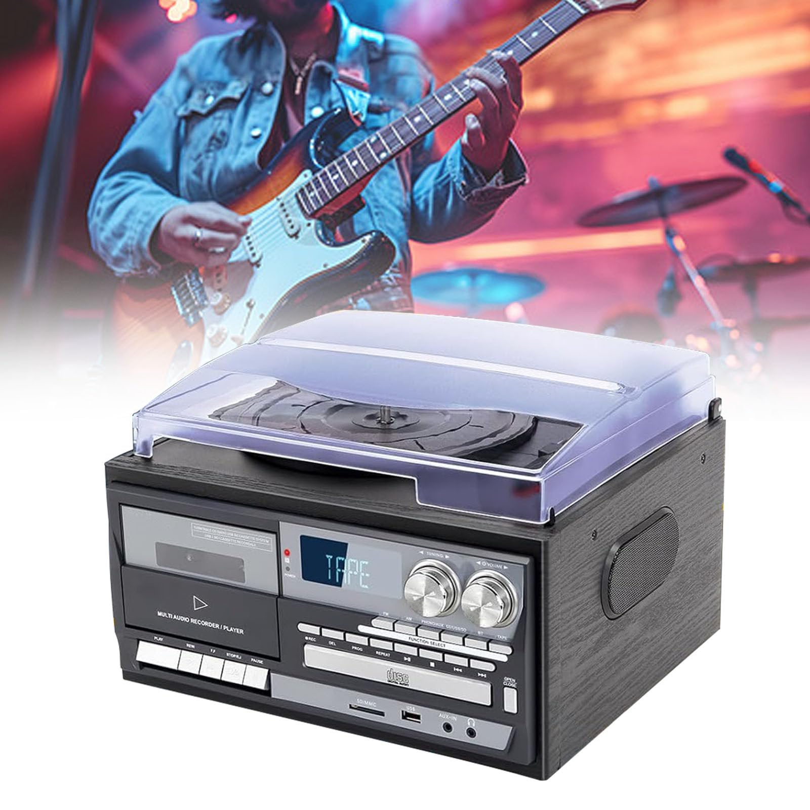 Tourne-Disque avec Haut-Parleurs, Phonographe Portable, Platine Vinyle 3 Vitesses avec Lecture CD/Cassette, Radio Am/FM, Lecture USB SD/Mmc, Appareil Audio à EntraîNement par Courroie,Black