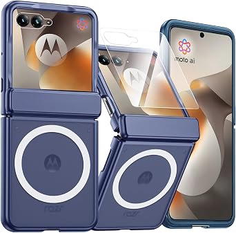 NINKI for Motorola Razr Ultra 2026/2025 Case Magnetic with Screen Protector, [Compatible with Magsafe] Shockproof Hard Hinge Protective Translucent Cover for Moto Razr 70/60/50 Ultra Phone Case Blue