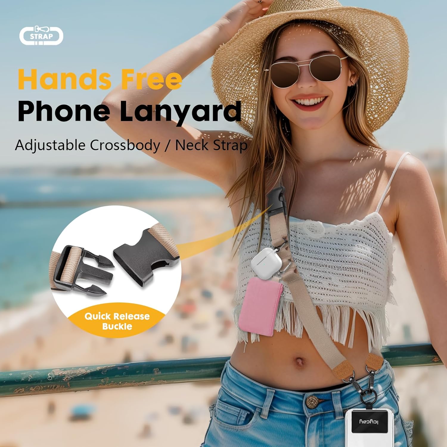 Phone Lanyard Crossbody, Champagne Gold Cell Phone Strap for Around The Neck Adjustable, Anti Theft Cute Lanyard for iPhone Case ID Holder Keys Accessories Travel Essential - Image 2