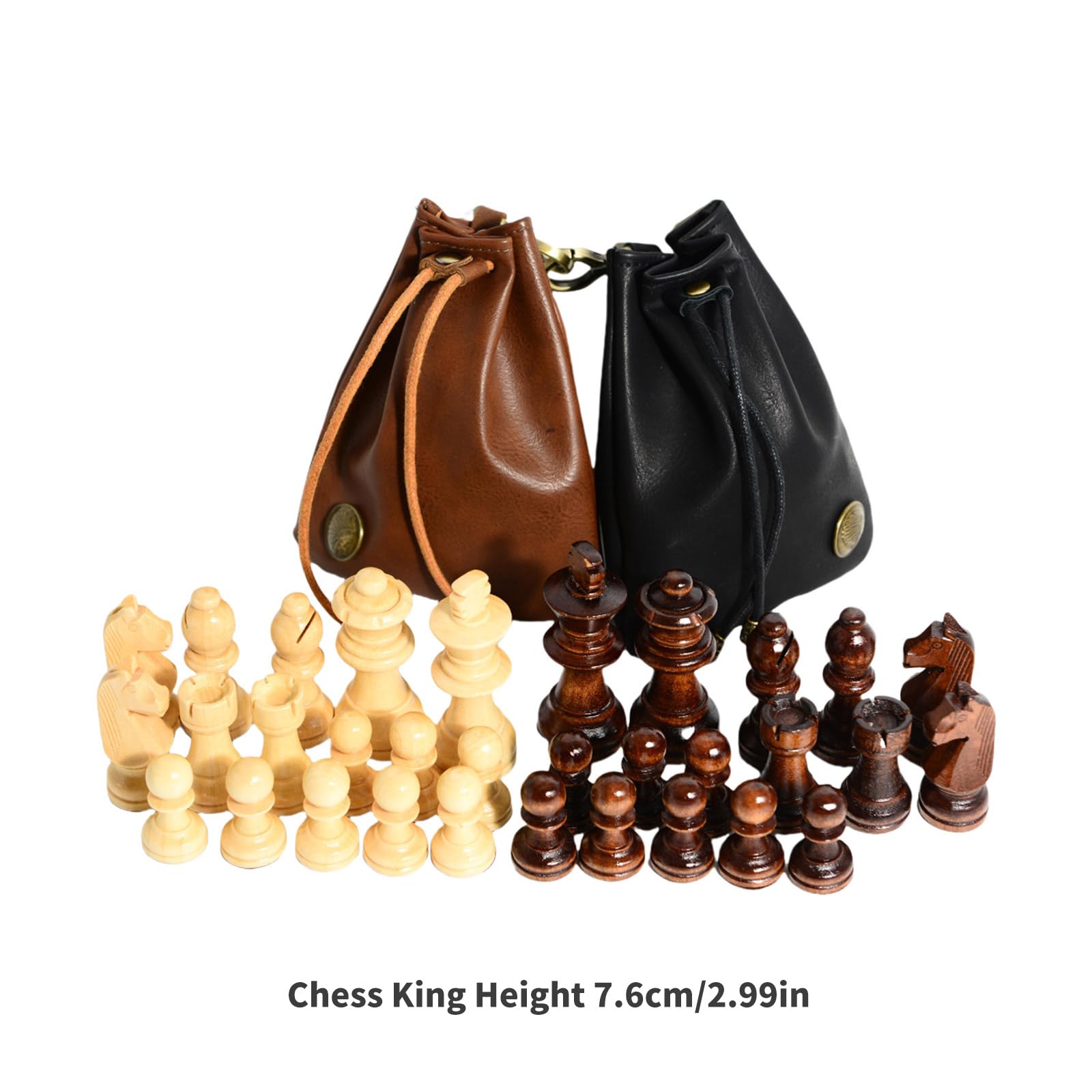 Internationale Schachfiguren aus Holz mit Tasche, handgeschnitztes Schachspiel, Spielfiguren, Schachbrettzubehör, 32 Stück