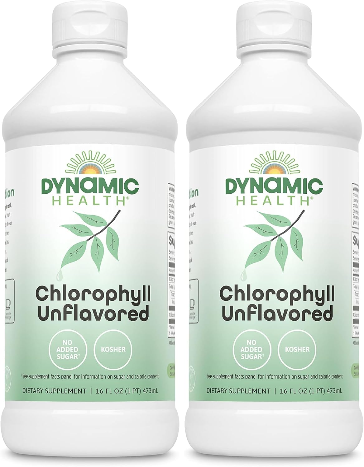 Dynamic Health Liquid Chlorophyll Unflavored 100 mg, Sodium Copper Chlorophyllins with Alfalfa and Mulberry Leaves, Plant Cleanse and Deodorizing, No Added Sugar, 16 Fl Oz (Pack of 2)